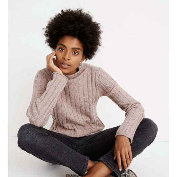 Madewell Donegal Evercrest Mock Turtleneck Sweater in Coziest Yarn Small Pink - Picture 1 of 8